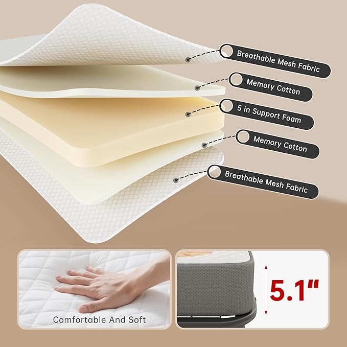 Superday Folding Bed with Mattress, 75” x 38” Portable Rollaway Bed, Twin Foldable Bed with 5" Mattress, Roll Away Beds for Adults, Fold up Beds for Guest Room&Small Apartment, Twin Size,Cot Size