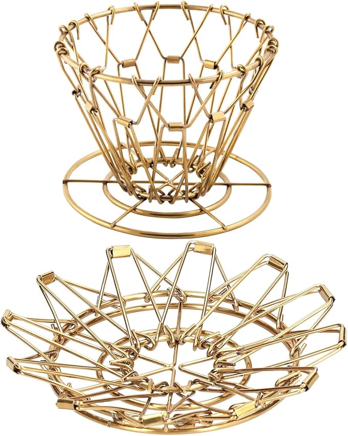 Bincoo Pour Over Coffee Maker, Portable Stainless Steel Reusable Coffee Filter, Mini Collapsible Paperless Single Serve 1-2 Cup Coffee Dripper Cup Easy To Clean For Travel Camping Offices (gold)