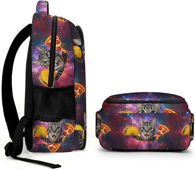 Business Anti Theft Laptop Backpack Galaxy Space Kitten Cat Eat Taco Pizza, Waterproof Travel Computer Bag with Laptop Compartment Gifts for Men Women