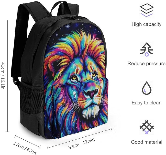 Daypack Lightweight Multipurpose Anti-Theft Galaxy Lion Art Shoulder Bag Large Capacity Laptop Book Bag Rucksack With Adjustable Shoulder Straps