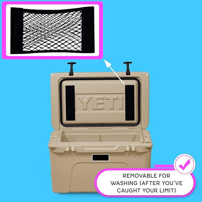 Cooler Net for Dry Storage and Organization - Compatible with YETI, RTIC, Ninja, Igloo, Coleman, Lifetime, Pelican Ice Chests - Works with Cooler Lights, Wheel Kits, RTIC Cooler Accessories, and More