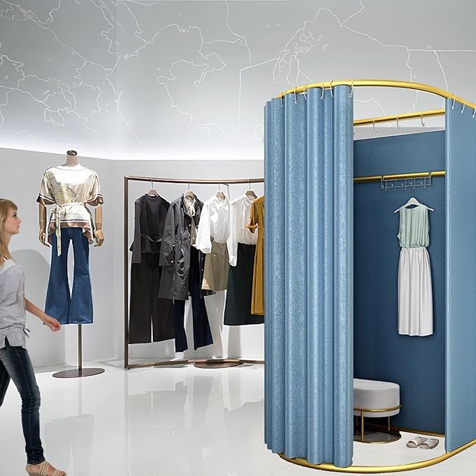 Clothing Store Fitting Room with Shading Curtain, Portable Temporary Mobile Privacy Protection Dressing Room, Foldable Mall Simple Changing Room and Temporary Mobile Room, 200x100x95cm(Blue)