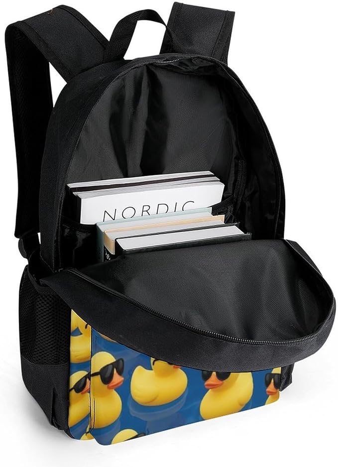 Men Women Polyester Funny Sunglasses Rubber Duck Painting Daypack Bookbag Big Capacity Shoulder Bag With Padded Straps for Climbing Travel Walking Cycling