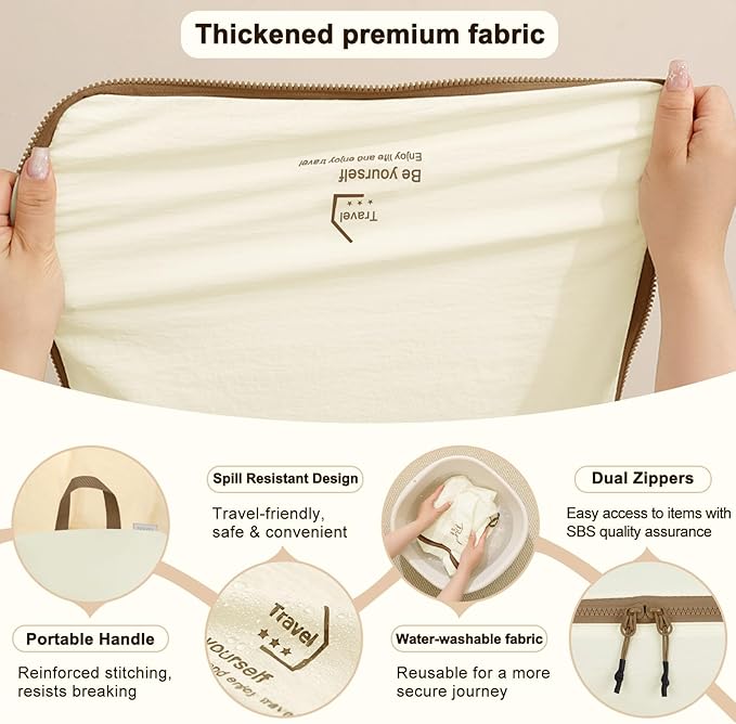 5 Set Packing Cubes for Travel, Various Sizes Luggage Organizer Bags with Double Zipper, Durable Space Saver Bags Travel Essentials (5 Set, Beige)