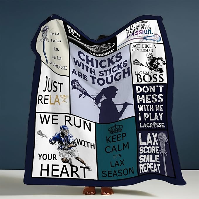 Lacrosse Blanket Sports Lacrosse Lover Throw Blankets Gifts for Girls Boys Kids Soft Cozy Fleece Plush for Couch Sofa Bed 50"x40"