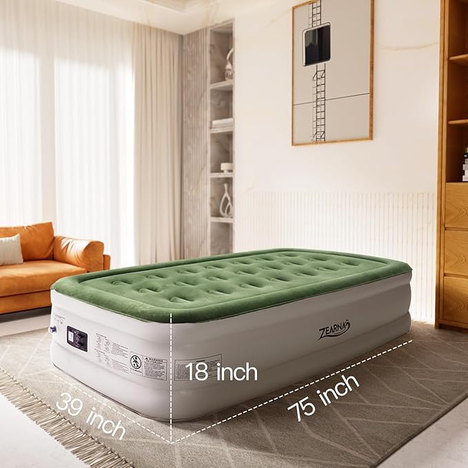 Twin Air Mattress with Built Pump, 18" Durable Blow Up Mattress Airbed, Comfortable Top Surface Inflatable Mattress for Camping Home & Portable Travel