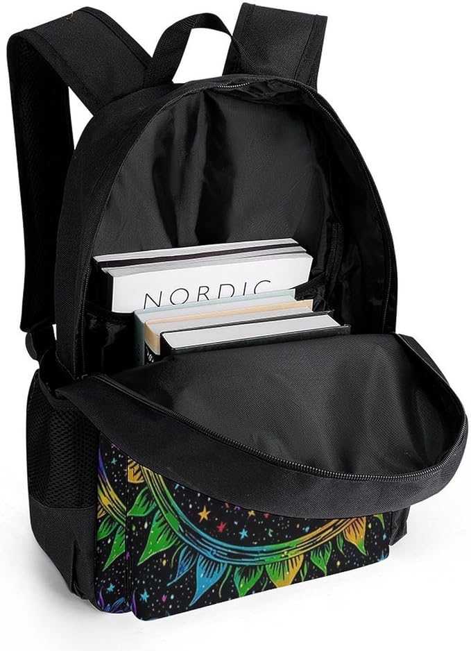 Supdreamc Daypack Backpack Anti-Theft Multipurpose Big Capacity Bookbag, Glowing Sun And Moon Stars Art Business Computer Bag With Side Pockets