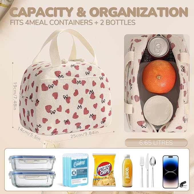 Lunch Bag for Women Men Cute Corduroy Lunch Tote Bags Reusable Insulated Lunch Box Large Capacity Reusable Insulated Cooler for Work/Picnic/Travel