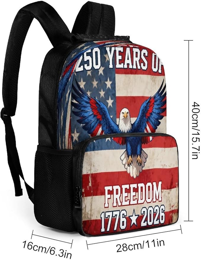Men Women Lightweight 250th Anniversary 1776-2026 Patriotic Eagle Art Casual Daypack Large Capacity Bookbag With Adjustable Shoulder Straps for Gym Business Bicycle