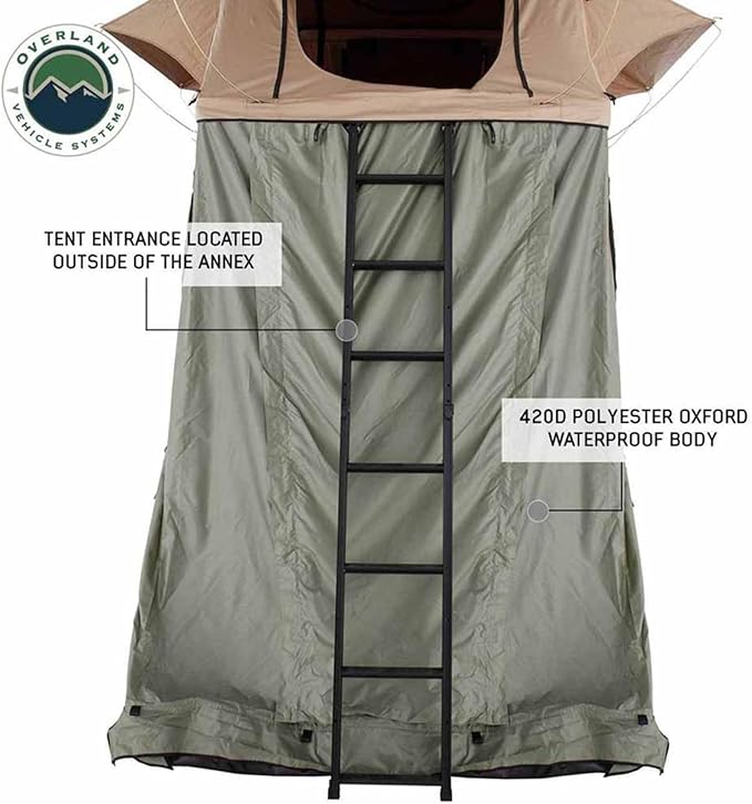 Overland Vehicle Systems 18019833 LD TMBK Roof Top Tent Annex Green Base with Black Floor & Travel Cover | Waterproof Material | Features 1000g PVC-Based Floor