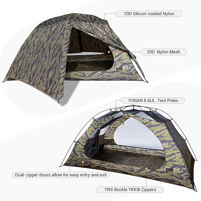 Camping Tent CAMO Backpacking Tent, Scout Portable Ultralight 3 Season Tent Waterproof for 2 Person Hiking, Mountaineering, Trekking