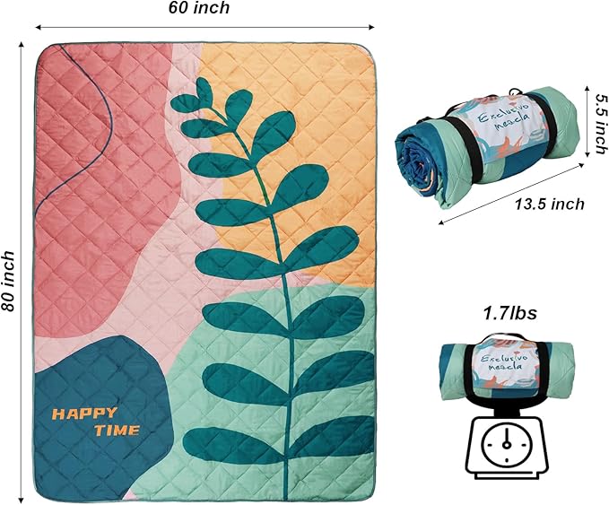 Exclusivo Mezcla Waterproof Picnic Blanket 60x80 Inches Large Multicolor Floral Polyester Sandproof Modern Camping Blanket