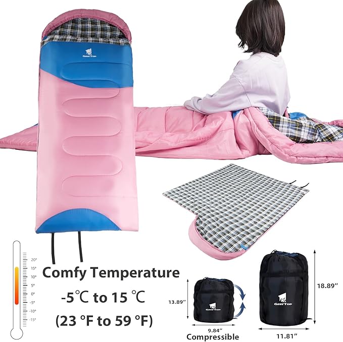 GEERTOP Flannel Sleeping Bags for Adults Big & Tall People Portable Cold Weather Envelope XXL All Seasons Camping Sleeping Bag
