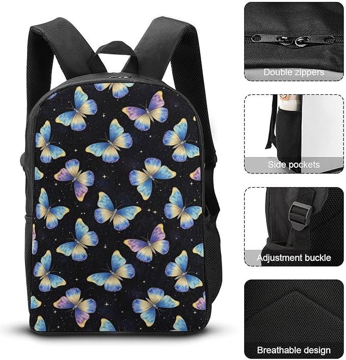 Shoulder BookBags Pueple Blue Butterfly Sports Outdoor Running, Camping Backpack Men Women