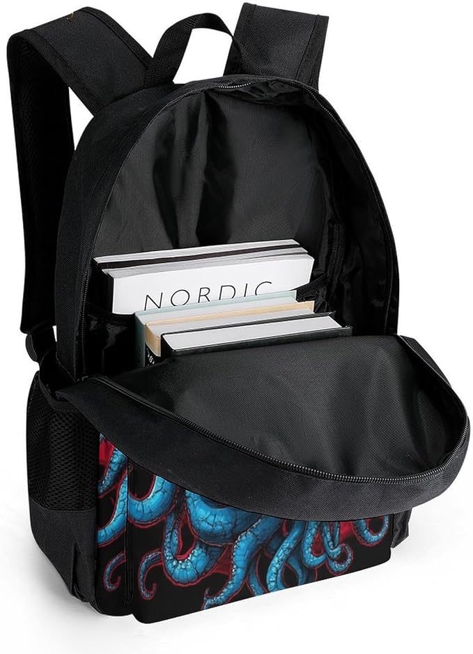 Polyester Daypack Backpack for Climbing Outdoors Running, Big Capacity Multipurpose Anti-Theft Bookbag, Abstract Skull Octopus Tentacles Travel Hiking Camping Rucksack