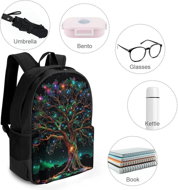 Men Women Polyester Mystery Tree Of Life Fantasy Magic Art Daypack Big Capacity Shoulder Bag With Adjustable Shoulder Straps for Camping Travel Walking Cycling
