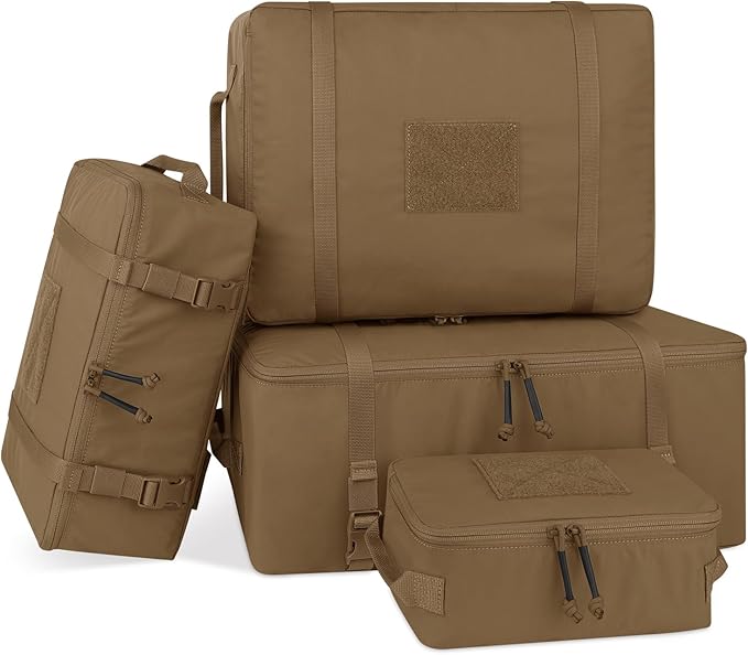 PETAC GEAR 4 PCS Tactical Modular Packing Cubes with Waterproof Material, Large Capacity Storage Bag, Easy Clean Outdoor Travel Organize Storage Pouches Bags (CB)