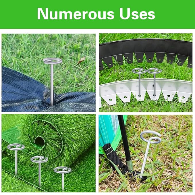 Bakulyor 200Pcs Circle Top Landscape Staples, 6 Inch Garden Stake 9 Gauge Galvanized Landscape Fabric Stakes, Heavy Duty Yard Ground Pins for Outdoor Gardening Weed Barrier Sod Fabric - Silver 6"
