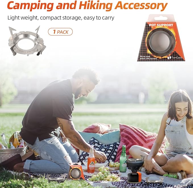 TonGass Camping Stoves Pot Support Compatible with Jetboil Stove Pots Support Stainless Steel Portable Camp Pot Stand for Jetboil Burner Replacement, Can Accommodate Up to 9" Skillets or 2L Cook Pots