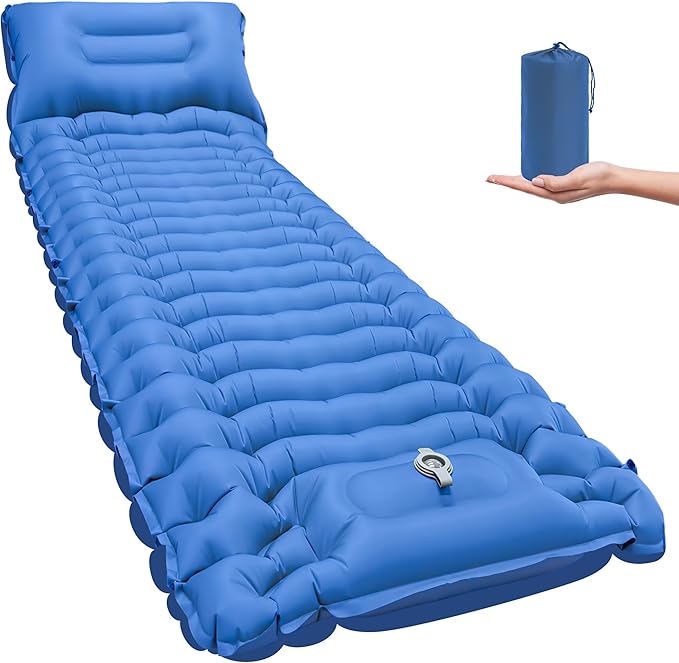 Sleeping Pad for Camping, Backpacking Self Inflating Sleeping Pad Ultra Lightweight, Air Inflatable Foldable Camp Hiking Sleep Mat for Outdoor Tent 4 inch Thick, Navy Blue