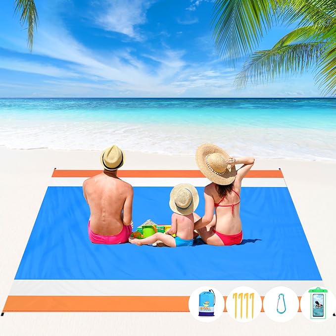 BYDOLL Beach Blanket Waterproof Sandproof Large 78''×81''/10'×9' Sand Free Oversized Sandless Picnic Mat Water Proof Packable Lightweight Blanket for Beach Camping Hiking Travel
