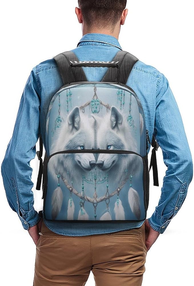 Daypack Backpack Polyester Multipurpose Anti-Theft Love Heart Wolf Dream Catcher Art Shoulder Bag Big Capacity Gym Outdoor Hiking Backpack With Smooth Zippers