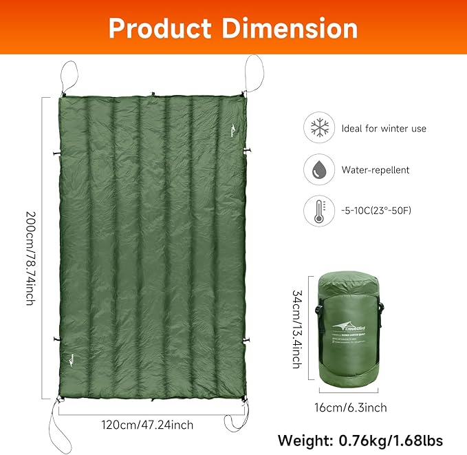 Duck Down Underquilt for Camping Hammock, 400g Duck Down Filling, Warm Insulation Ultralight Hammock Under Quilt, Portable for Hiking, Backpacking