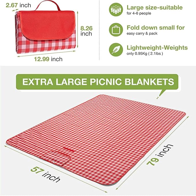 K Y KANGYUN Outdoor Picnic Blankets, Extra Large Beach Blanket, Foldable Lightweight Waterproof Sand Mat, Picnic Blanket 80" x 60" for Beach Camping Hiking Park Patio (Red, 80x60 inch)