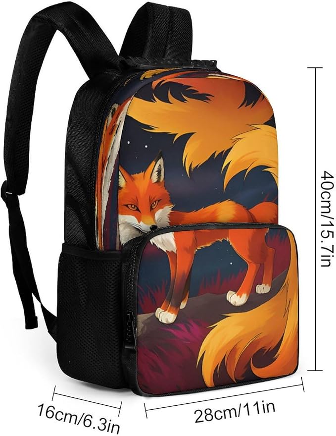 Lightweight Daypack Backpack for Trekking Work Running, Big Capacity Multipurpose Anti-Theft Bookbag, Anime Fox Art Business Computer Bag