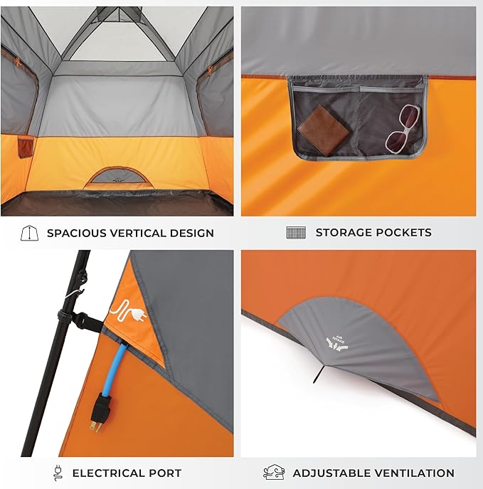 CORE Tent for Family Camping | 4 Person & 6 Person Portable Camp Tent with Carry Bag for Outdoor Car Camping | Included Gear Loft Organizer for Camp Accessories