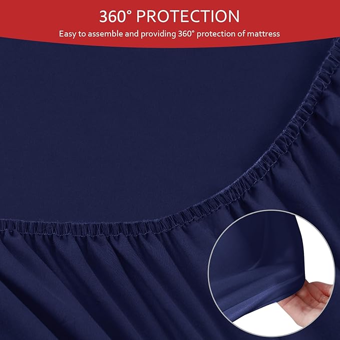 Twin Fitted Sheets 2 Pack Only, Mattress Up to 14 Inches Deep Pocket, Ultra Soft and Breathable Twin Bed Sheets, Long Lasting Single Fitted Sheets, Navy