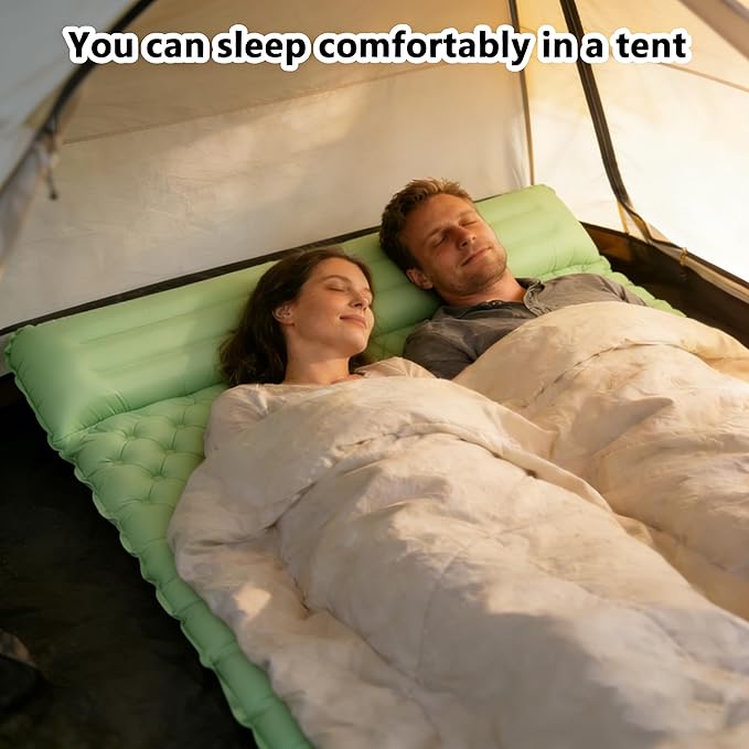 SNZ Camping Sleeping Pad, Ultralight Camping Mat with Pillow, Built-in Foot Pump Inflatable Sleeping Pads Compact for Backpacking, Tent, Travel, Outdoor Activities (Double)