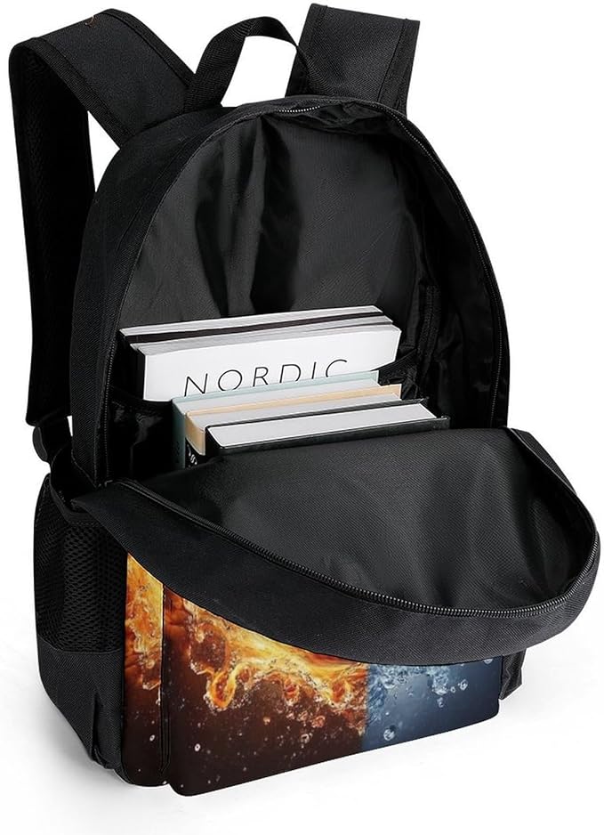 Polyester Daypack Backpack for Sports Travel Running, Big Capacity Anti-Theft Multipurpose Carry On Bag, Ice Water Fire Baseball Ball Laptop Book Bag Rucksack