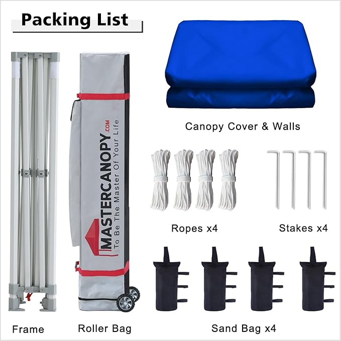 MASTERCANOPY 10x10 Premium Heavy Duty Pop Up Commercial Instant Canopy with Sidewalls(10x10 Blue)