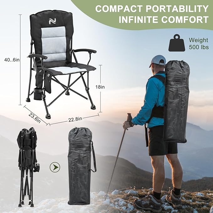 Slsy Heated Camping Chair, Outdoor Portable Heated Folding Chairs, Heated Camp Chair Seat Supports 500 lbs, Heating Chair for Outdoor Sports, Camping, Patio, and Picnics, Leather Black