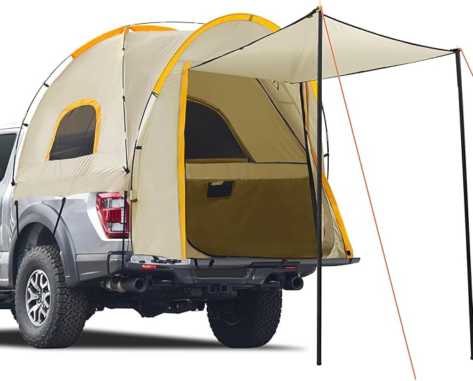 Pickup Truck Tent with Awning Shade,Waterproof PU5000mm Oxford for 5.5-6.3 FT Truck Bed for Camping Travel Outdoor Activities for Chevy Silverado 1500,Ram 1500/Dakota,F150,GMC 1500,Titan,Tundra