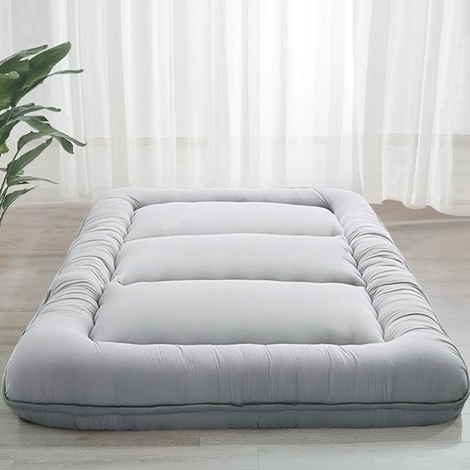 MAXYOYO 6" Extra Thick Japanese Floor Mattress Futon Mattress, Foldable Tatami Pad for Adults, Roll Up Floor Bed for Guest Room Bedroom RV, Grey, Twin