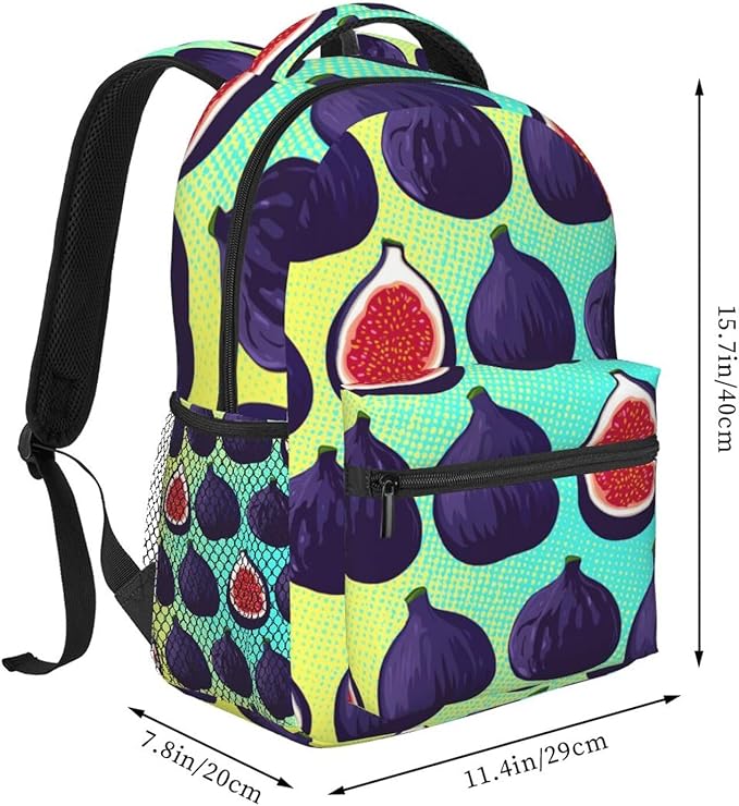 Backpack Anti-Theft Multipurpose Large Capacity Carry On Bag, Fig Fruits Exotic Ornament Art Camping Outdoor Backpack With Side Pockets