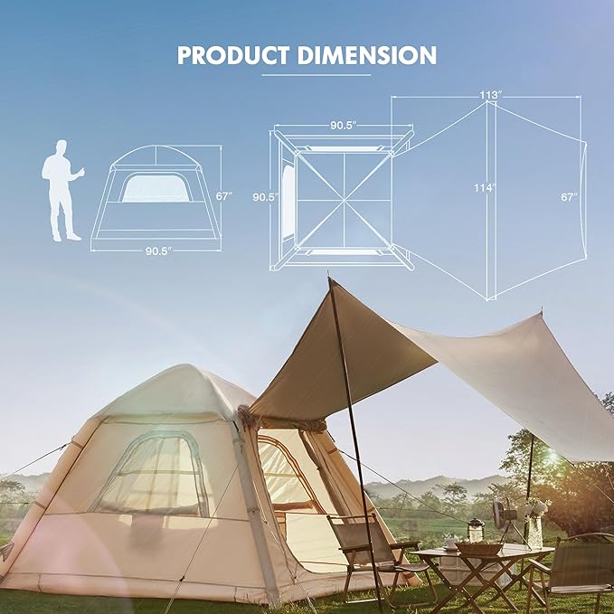 YOLENY 2/4/6 Person Inflatable Tents for Camping, Quick Setup in 2 Minutes with Hand Pump, Oxford Blow Up Tent with Skylight & Canopy, Spacious Cabin Tent for Family Camping & Hiking