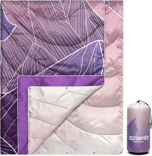 zzlamb Camping Blanket, Outdoor Lightweight Travel Blanket Puffy Portable Down Alternative, Windproof Warm Cloak with Snaps, Cozy Quilt Backpacking Picnic RV Plane Car Hammock Beach Climbing