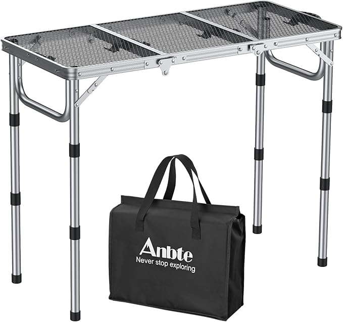 3ft Folding Grill Table with Storage Bag, 3 Adjustable Height 27.5" Aluminum Portable Grill Table, Heat Resistant, Lightweight, Portable Handle for BBQ Cooking Camping Travel, 35" X 16", Silver
