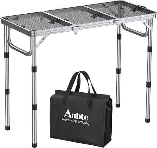 3ft Folding Grill Table with Storage Bag, 3 Adjustable Height 27.5" Aluminum Portable Grill Table, Heat Resistant, Lightweight, Portable Handle for BBQ Cooking Camping Travel, 35" X 16", Silver