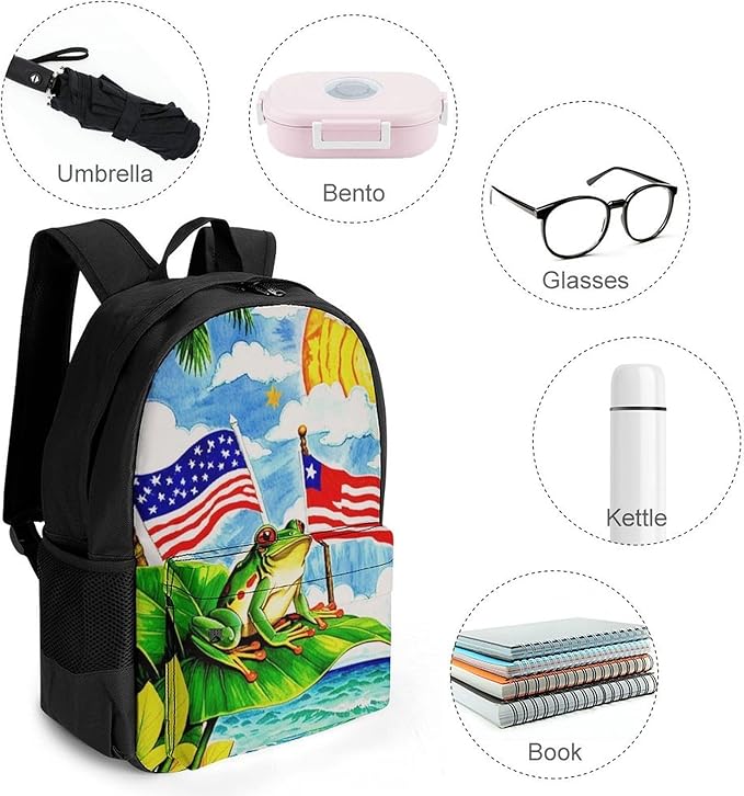 Supdreamc Rucksack Anti-Theft Multipurpose Big Capacity Carry On Bag, Flag Of American Palm Tree Frog Traveling Camping Backpack With Side Pockets