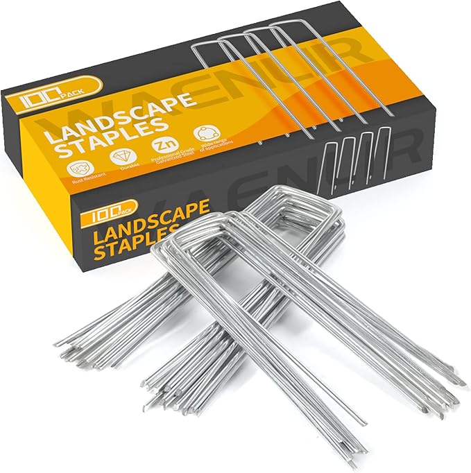 WAENLIR 6 inch 100 Pack Garden Staples Galvanized Landscape Stakes, Heavy Duty Fence Stakes Sod Pins for Securing Weed Fabric Barrier,Ground Cover, Artificial Turf,Dog Fence