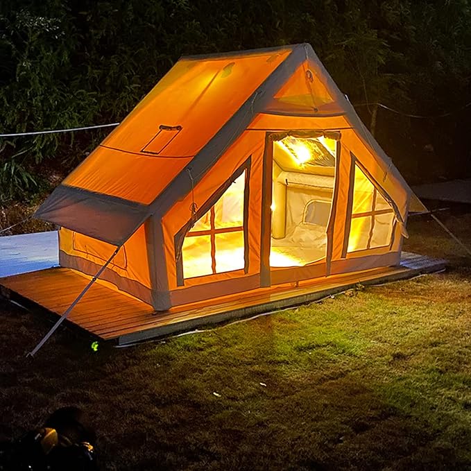 GeRRiT Inflatable Canvas Tents for Camping 2-8 Person Gonflable Large Yurt Tents, Easy Setup/Waterproof/Breathable Outdoor Oxford Canvas Teepee Tents 4-Season for Family Camping Hiking