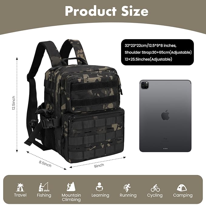 9L Mini Tactical Backpack for Men Women,Small Military Tactical Backpack for Sport,Gym,Hiking,Travel,Camping(Black Camo)
