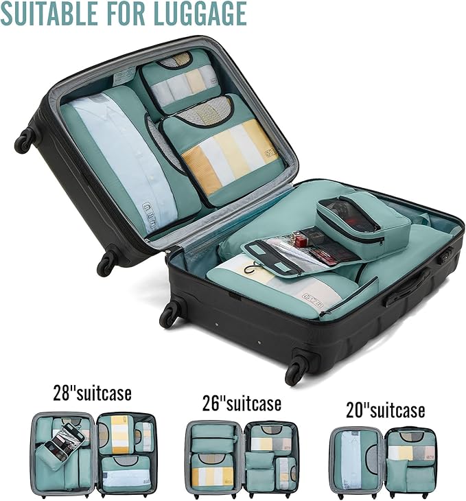 Veken 8 Set Packing Cubes for Travel Essentials, Suitcase Organizer Bags in 4 Sizes, Carry-On Luggage Accessories with Large Laundry & Hanging Toiletry Bag, Must-Have for Airplane, Road Trip & Camping