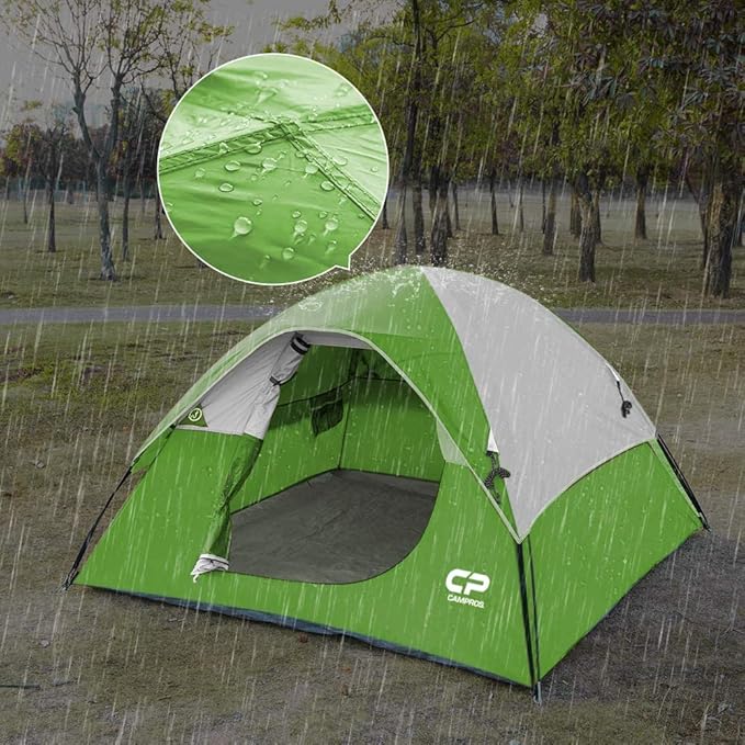 CAMPROS CP Tent 3 Person Camping Tents, Gifts for Family Waterproof Windproof Backpacking Tent with Top Rainfly, Easy Set up Small Lightweight Dome Tents, Hiking Beach - Green