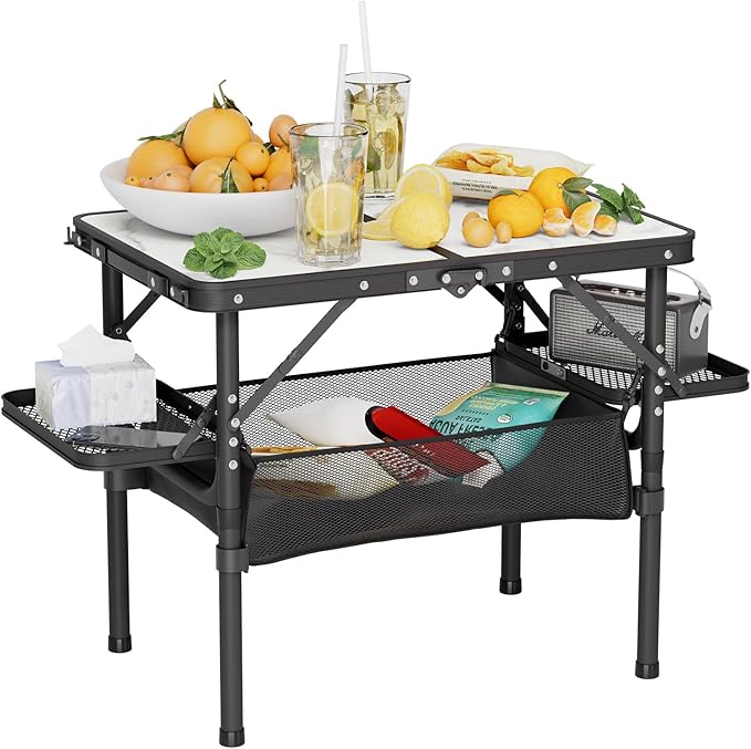 Titanker Small Camp Table 2ft, Folding Camping Table Portable with Storage Bag & Side Racks, Picnic & Beach Table, Car Camping Essentials, Aluminum Light & Solid