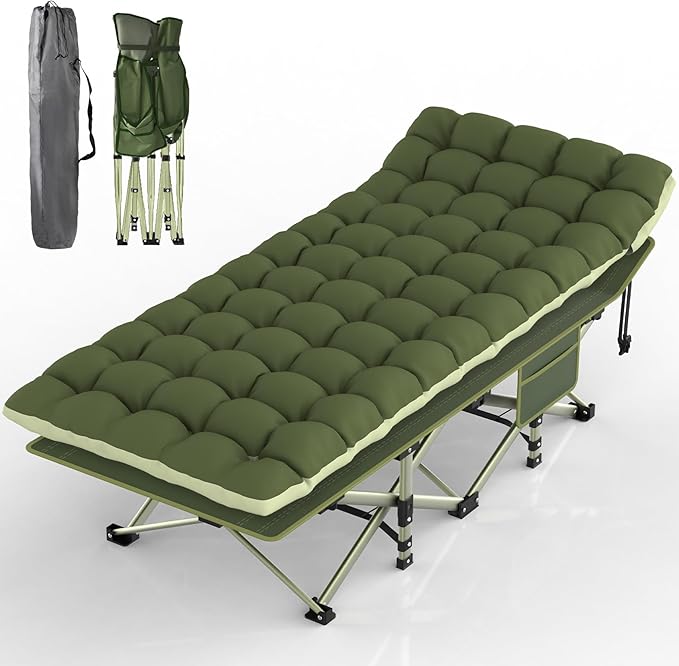 Suteck Camping Cot, Folding Camping Cot Bed for Adults Sleeping 1200D Double Layer Oxford Portable Folding Outdoor Cots for Camping W/Soft Pad Carry Bag for Home Office Nap Beach Travel, 500LBS